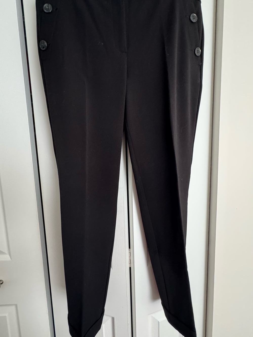 LOFT Black High-Waist Tailored Pants with Button Waistband